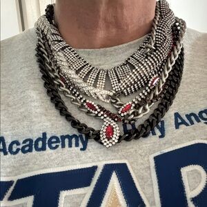 Elegant Silver and Red Multi-Layer Necklace